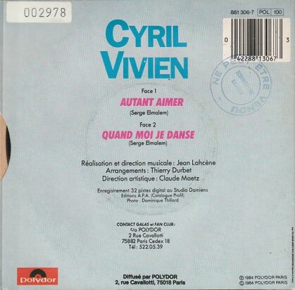 Cyril Vivien - Autant Aimer + Quand Moi Je Danse (Vinylsingle)