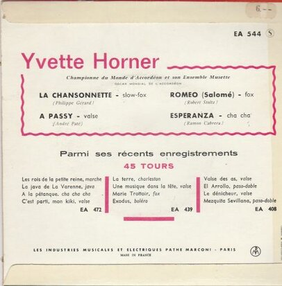 Yvette Horner - La Chansonnette (EP) (Vinylsingle)