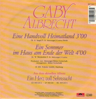 Gaby Albrecht - Eine Handvoll Heimatland + Ein Sommer Im Haus Am Ende Der Welt (Vinylsingle)