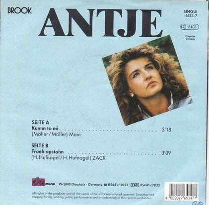 Antje - Kumm To Mi + Froeh Opstahn (Vinylsingle)