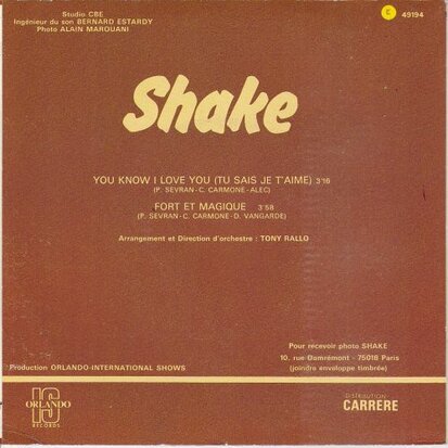 Shake - You know I love you + Firt et magique (Vinylsingle)