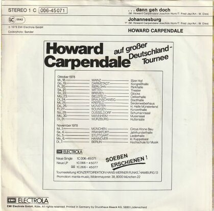 Howard Carpendale - Dann geh doch + Johannesburg (Vinylsingle)