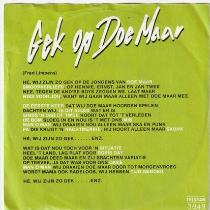De Fans - Gek op Doe Maar + (dub versie) (Vinylsingle)
