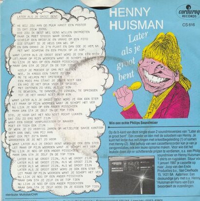 Henny Huisman - Later als je groot bent + (instr.) (Vinylsingle)