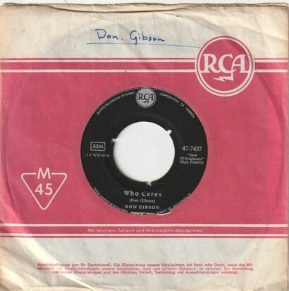 Don Gibson - Who cares + A stranger to me (Vinylsingle)
