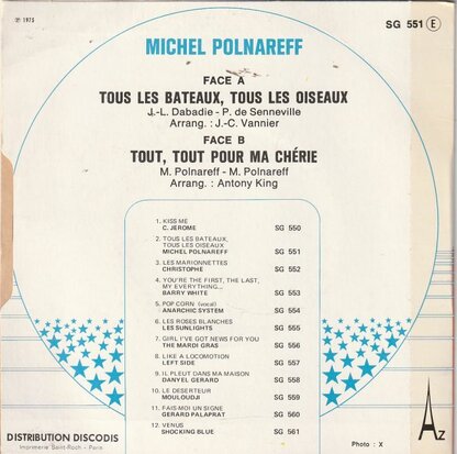 Michel Polnareff - Tous Les Bateaux Tous Les Oiseaux + Tout, Tout Pour Ma Cherie (Vinylsingle)