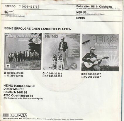 Heino - Beim alten Bill in Oklahoma + Maleika (Vinylsingle)