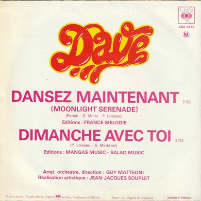 Dave - Dansez maintenant + Dimanche avec toi (Vinylsingle)