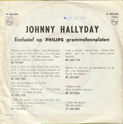 Johnny Hallyday - Tes tendres annees + Le bras en croix (Vinylsingle)