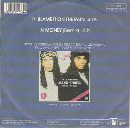Milli Vanilli - Blame it on the rain + Money (Vinylsingle)
