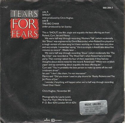 Tears for Fears - Shout + The big chair (Vinylsingle)