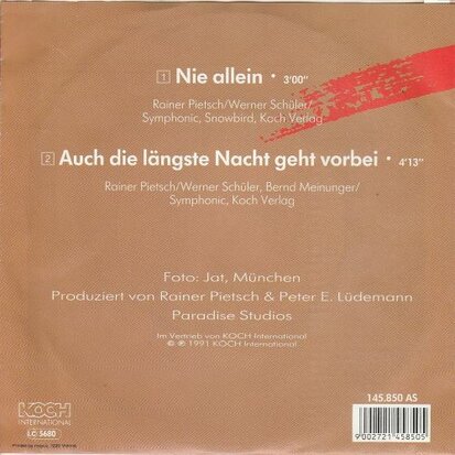 Cindy Berger - Nie Allein + Auch Die L?ngste Nacht Geht Vorbei (Vinylsingle)