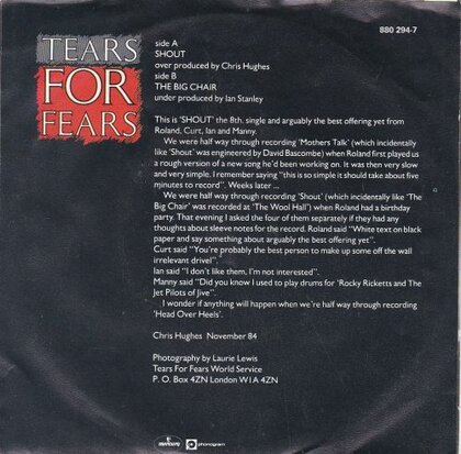 Tears for Fears - Shout + The big chair (Vinylsingle)