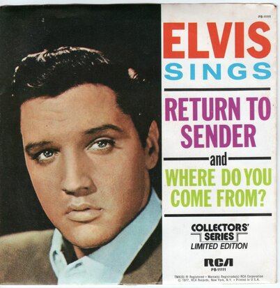 Elvis Presley - Return to sender + Where do you come from? (Vinylsingle)