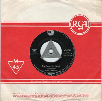 Don Gibson - Too Soon To Know + Blue Blue Day (Vinylsingle)