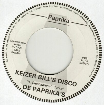 De Paprika's - Keizer Bill's Disco + Unknown (Vinylsingle)