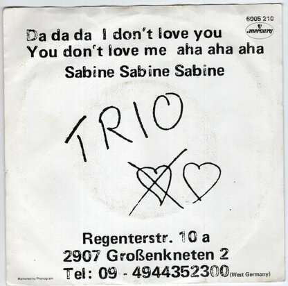 Trio - Da da da + Sabina Sabine Sabine (Vinylsingle)