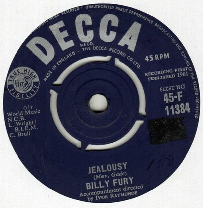 Billy Fury - Jealousy + Open your arms (Vinylsingle)