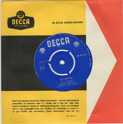 Greetje Kauffeld - Niet voor mij + Elke Dag (Vinylsingle)