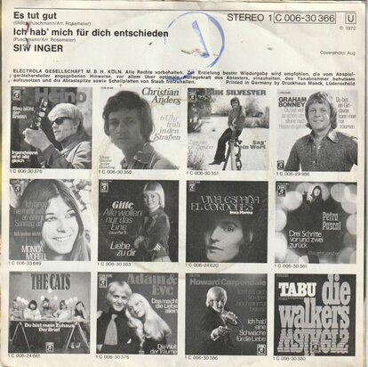 Siw Inger - Es Tut Gut + Ich Hab' Mich Fr Dich Entschieden (Vinylsingle)