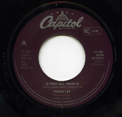 Peggy Lee - Is That All There Is + Me And My Shadow (Vinylsingle)