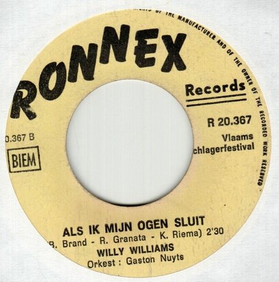 Willy Williams - Als ik mij ogen sluit + Dans met mij (Vinylsingle)