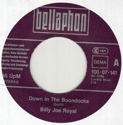 Billy Joe Royal / Buddy Knox - Down in the boondocks + Hula love (Vinylsingle)