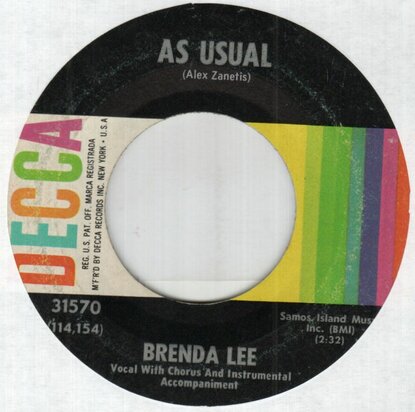Brenda Lee - As usual + Lonely lonely lonely me (Vinylsingle)