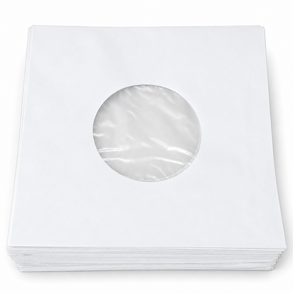 Wit Papieren Hoezen voor vinylsingles (cellophan voering) - per 100 stuks