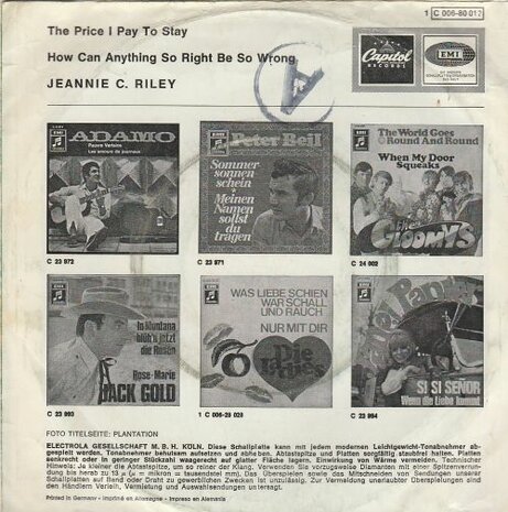 Jeannie C. Riley - The Price I Pay To Stay + How Can Anything So Right Be So Wrong (Vinylsingle)