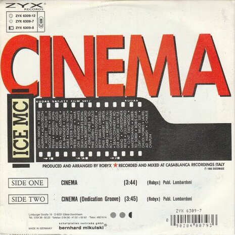 Ice MC - Cinema + (dedicated groove) (Vinylsingle)