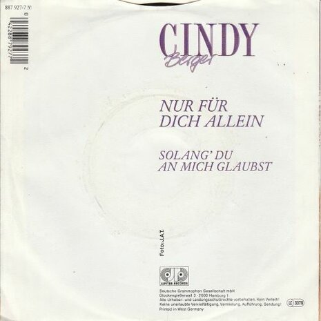 Cindy Berger - Nur Fur Dich Allein + Solang Du An Mich Glaubst (Vinylsingle)