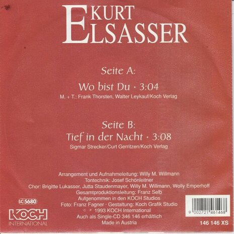 Kurt Elsasser - Wo Bist Du + Tief In Der Nacht (Vinylsingle)