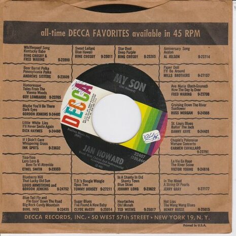 Jan Howard - My Son +The Tip Of My Fingers (Vinylsingle)