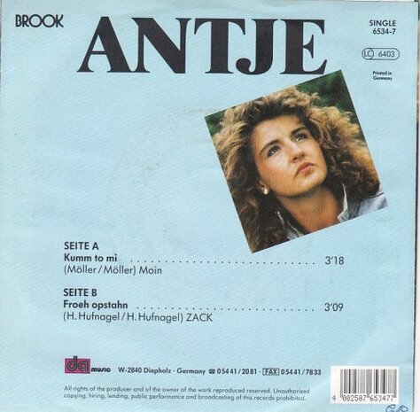 Antje - Kumm To Mi + Froeh Opstahn (Vinylsingle)