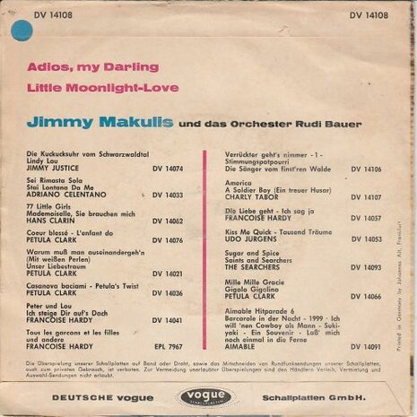Jimmy Makulis - Adios, my darling + Little moonlight-love (Vinylsingle)