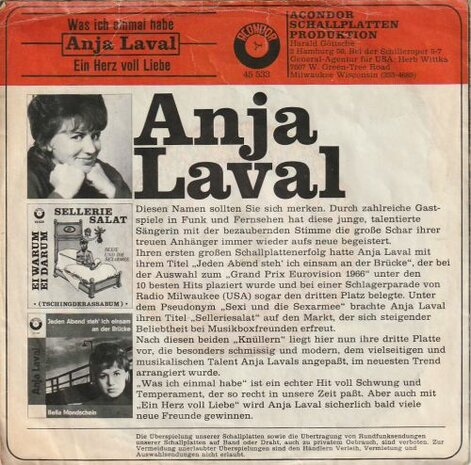 Anja Laval - Was ich einaml habe + Ein herz voll liebe (Vinylsingle)