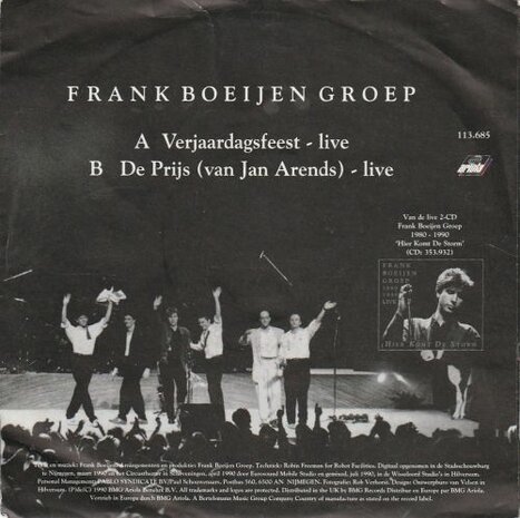 Frank Boeijen Groep - Verjaardagsfeest (live) +  De prijs (live) (Vinylsingle)