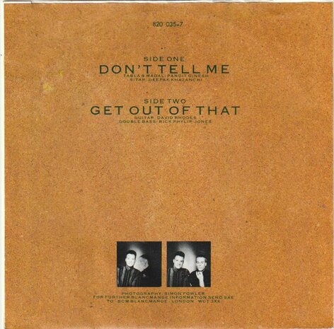 Blancmange - Don't tell me + Get out of that (Vinylsingle)