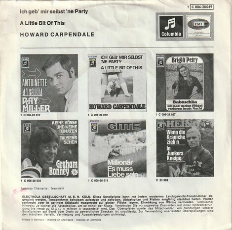 Howard Carpendale - Ich geb  mir selbst 'ne party + A little bit of this (Vinylsingle)
