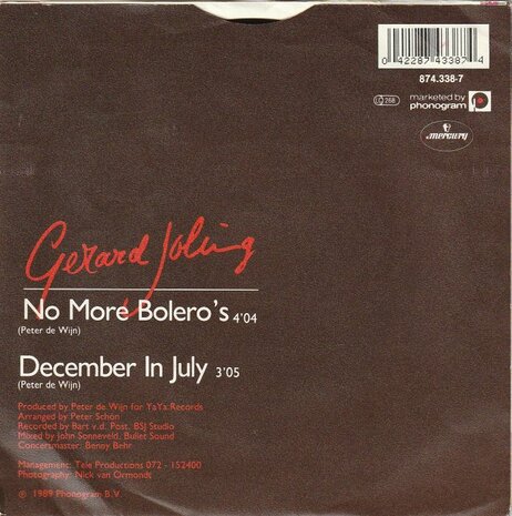 Gerard Joling - No more bolero's + December in July (Vinylsingle)