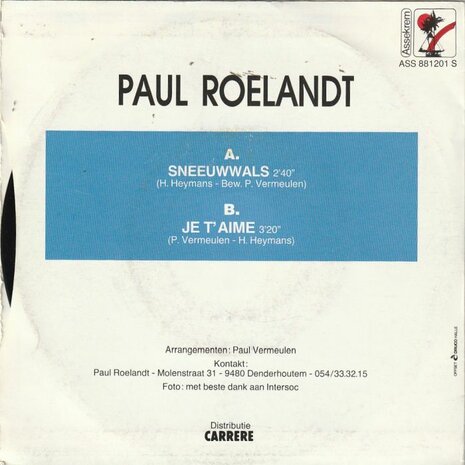 Paul Roelandt - Sneeuwwals + Je T'aime (Vinylsingle)