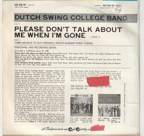 Dutch Swing College Band - Please Don't Talk About Me When I'm Gone (EP) (Vinylsingle)