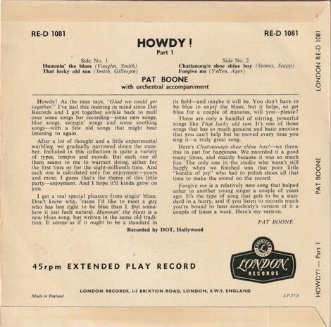 Pat Boone - Howdy (EP) (Vinylsingle)