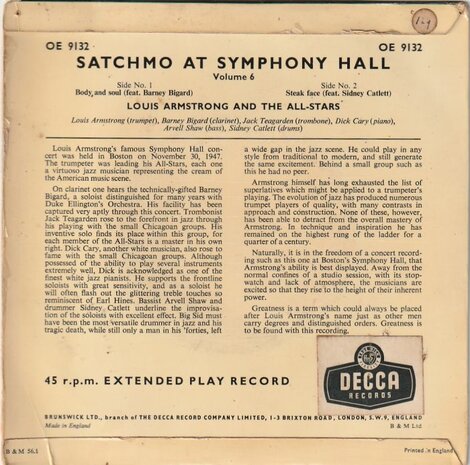 Louis Armstrong - Satchmo At Symphony Hall (EP) (Vinylsingle)