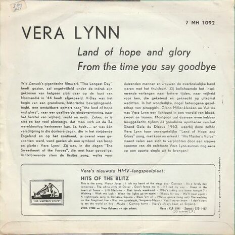 Vera Lynn - Land of hope and glory + From the time you say goodbye (Vinylsingle)