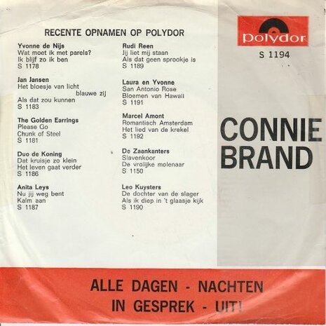 Connie Brand - Alle Dagen - Nachten + In Gesprek - Uit! (Vinylsingle)