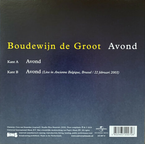 Boudewijn de Groot - Avond + Avond (live) (Vinylsingle)