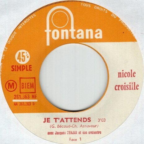 Nicole Croisille - Je T'attends + Fiere "Proud" (Vinylsingle)