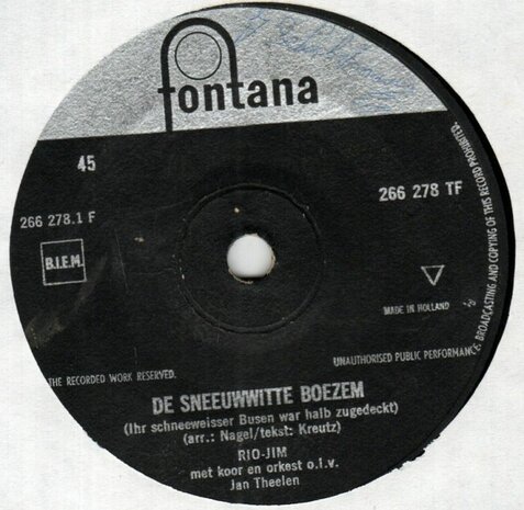 Rio Jim - De sneeuwwitte boezem + In de taverne d'amore (Vinylsingle)